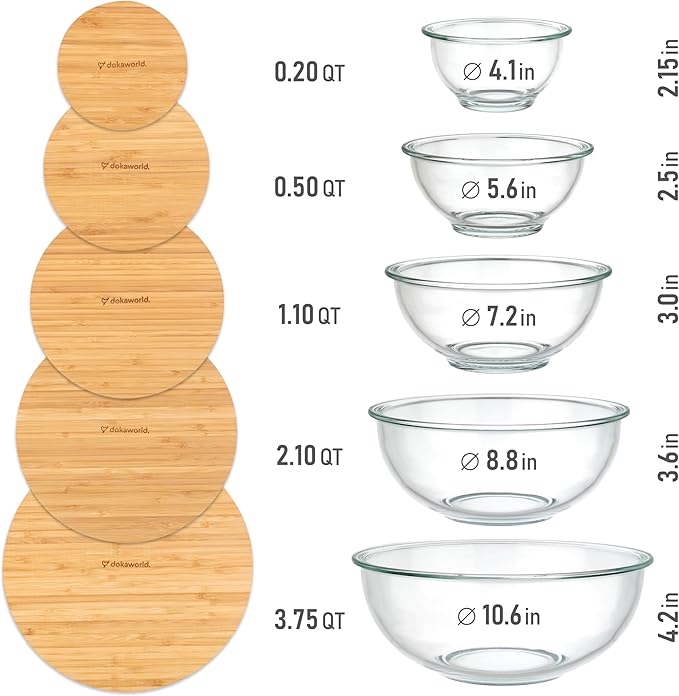 Stackable Space-Saving Set of 5 Nesting Glass Bowls