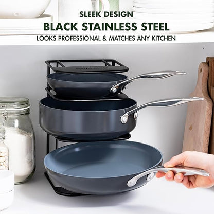GreenPan Stainless Steel Wire Cookware Storage Rack, 5 Frying Pan Compartments