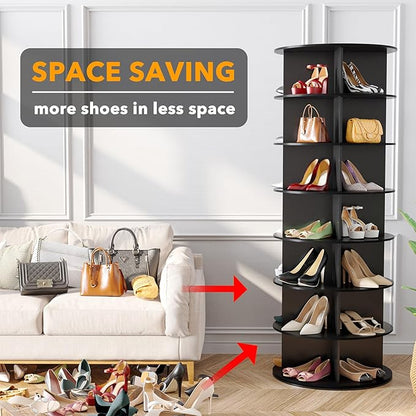 SpaceAid 7 Tier Rotating Shoe Rack Tower, Spinning Shoe Display Lazy Susan