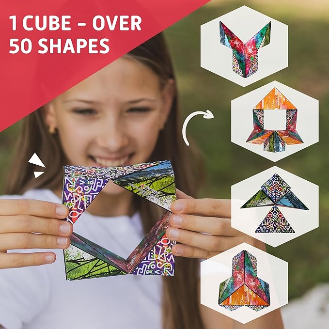 Geometric Origami Puzzle - Infinity Fidget Cube for Adults, Kids & Teens – Mesmerizing & Magnetic Shape Shifting Box w/ 48 Rare Earth Magnets - by Fun in Motion Toys (Scribble)