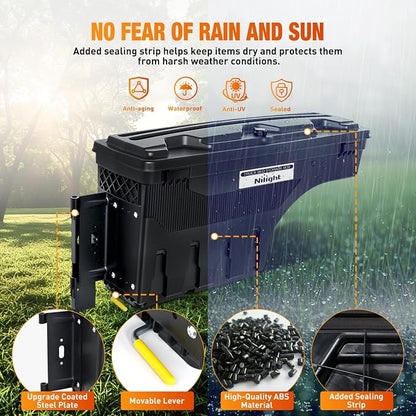 Nilight Truck Bed Tool Box Left Drivers Side Truck Tool Box Fit for Ford F-150 1999-2014 ABS Swing Case Truck Bed Storage Box with Lockable Lid Waterproof Wheel Well Toolbox Black