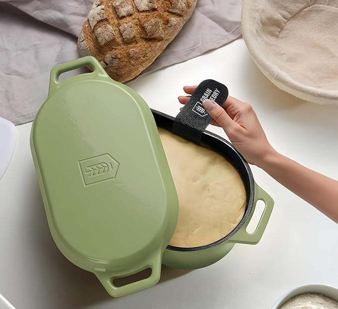 Kook Dutch Oven, for Bread Baking, Sourdough Loaf Pan, Dual Handles, Enameled Cast Iron, with Sling, Dishwasher Safe, 3.4 Qt, Sage Ombre