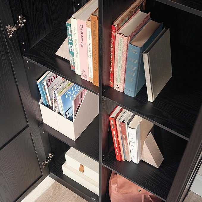 Sauder Tall Storage Cabinet, Black, 4 Adjustable Shelves, Multi-Room Use