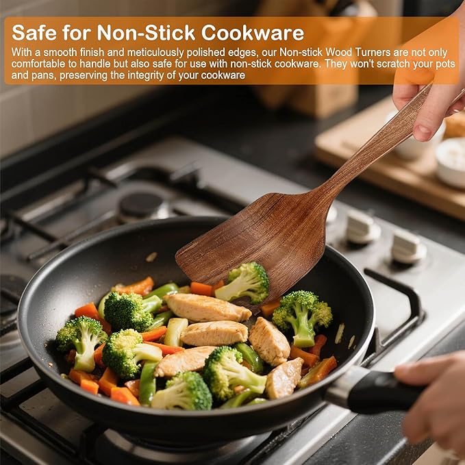 Wooden Spoons for Cooking, 4 Piece Natural Premium Teak Wooden Cooking Utensils
