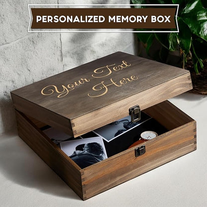 Personalized Wooden Keepsake Box - Custom Memory Box for Photos Jewelry Letters Rustic Memento Box for Wedding Anniversary Birthday Thanksgiving Retirement Gifts Engraved Keepsakes - Storage Boxes