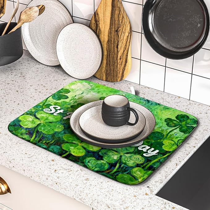 St Patricks Day Lucky Clover Dish Drying Mat