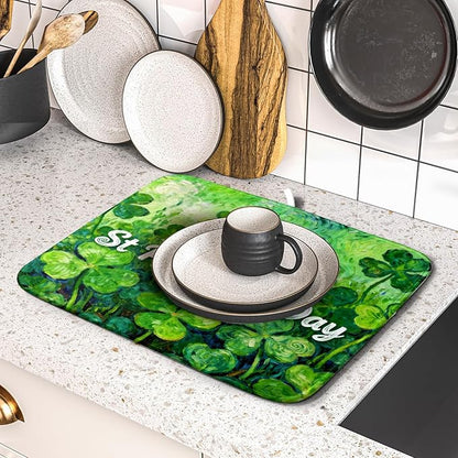 St Patricks Day Lucky Clover Dish Drying Mat