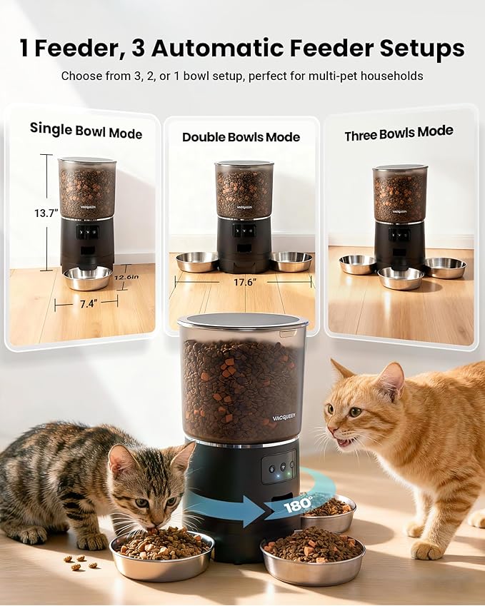 Automatic Cat Feeder for 3 Cats, 6L/25 Cup Cat Food Dispenser