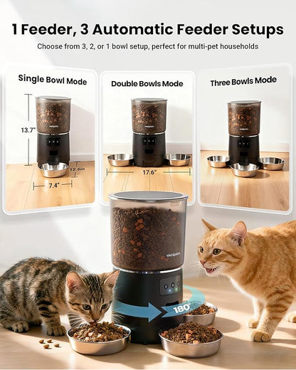 Automatic Cat Feeder for 3 Cats, 6L/25 Cup Cat Food Dispenser