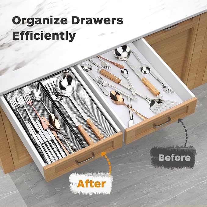 Smgmg Silverware Drawer Organizer, 2 Pack 14.7" X 6.1" X 2" Utensil Organizer