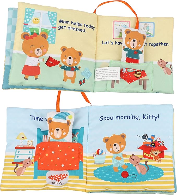 Teddy Bear Baby Toy Cloth Crinkle Books for Babies Infant Toddler, Soft Toys 0-6-12 Months Activity Tummy Time Mirror Toy, Gifts for Boys Girls Baby Shower, 1-2-3 Years Old-Morning
