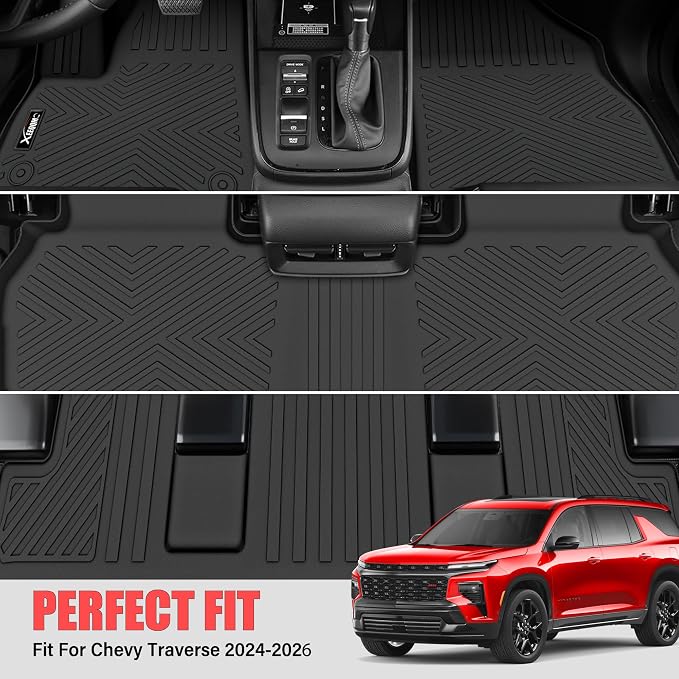 Floor Mats &Trunk Mat for 2024 2025 2026 Chevy/Chevrolet Traverse 7 Seats with 2nd & 3rd Row Backrest Mat All Weather TPE Rubber Cargo Liner Door Sill Guards for Chevy Traverse 2026 Accessories