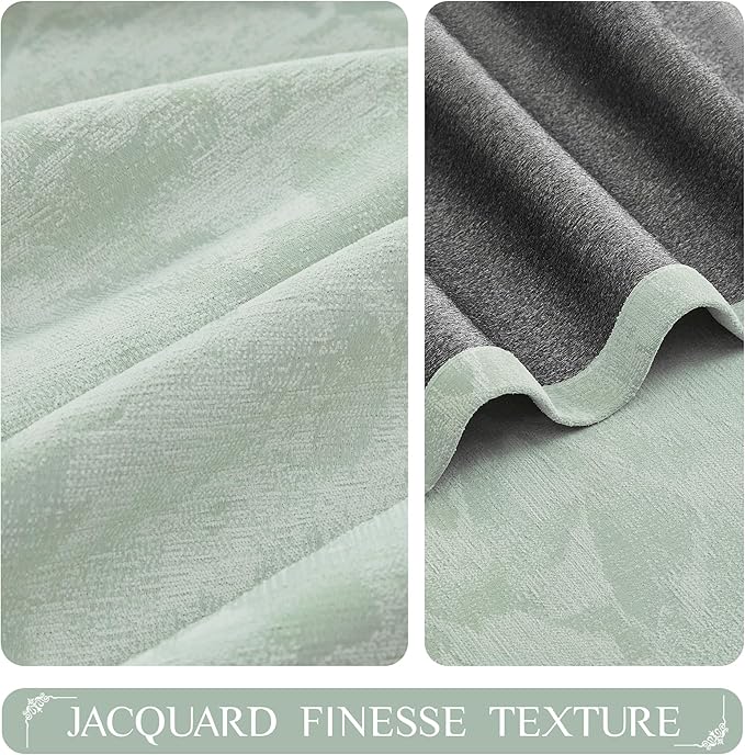 Beauoop Green Floral Jacquard Blackout Curtains 84 Inches Long 2 Panels