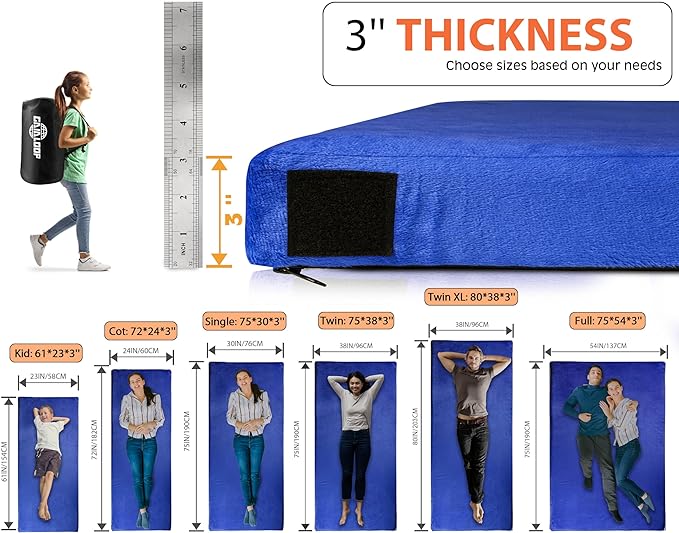 3 Inch GAIALOOP Thick Memory Foam Camping Mattress Sleeping Pad [Car/Tent/Cot] Glamping Portable Floor Mat Roll Up Futon Mattress for Guests Sleepover
