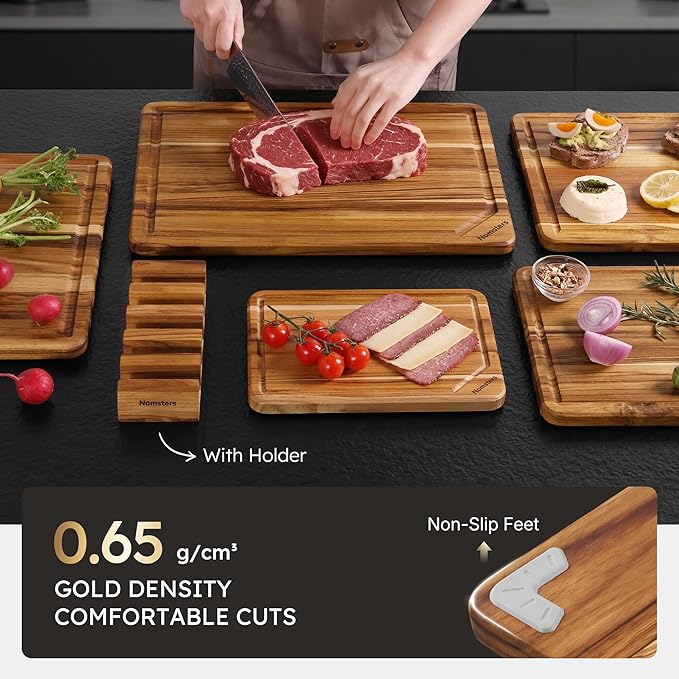 5 Pack Teak Wood Cutting Board Set