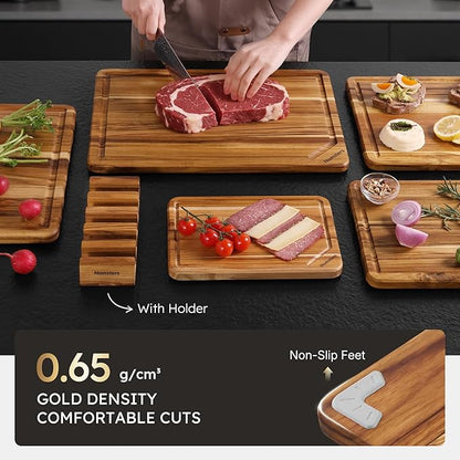 5 Pack Teak Wood Cutting Board Set
