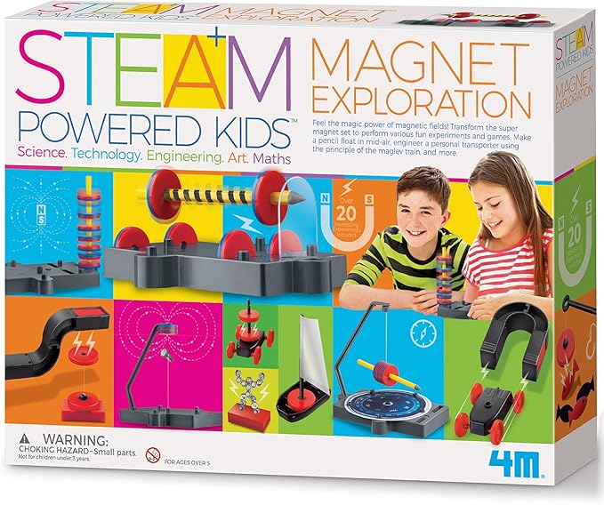 4M - STEAM Magnet Exploration - Hands-On Science Kit with Magnetic Toys Experiments for Kids Ages 5+ - Includes Magnet Toys Wand, U-Shaped Magnet, Racers, Yacht & More - Educational STEM Toy Gift