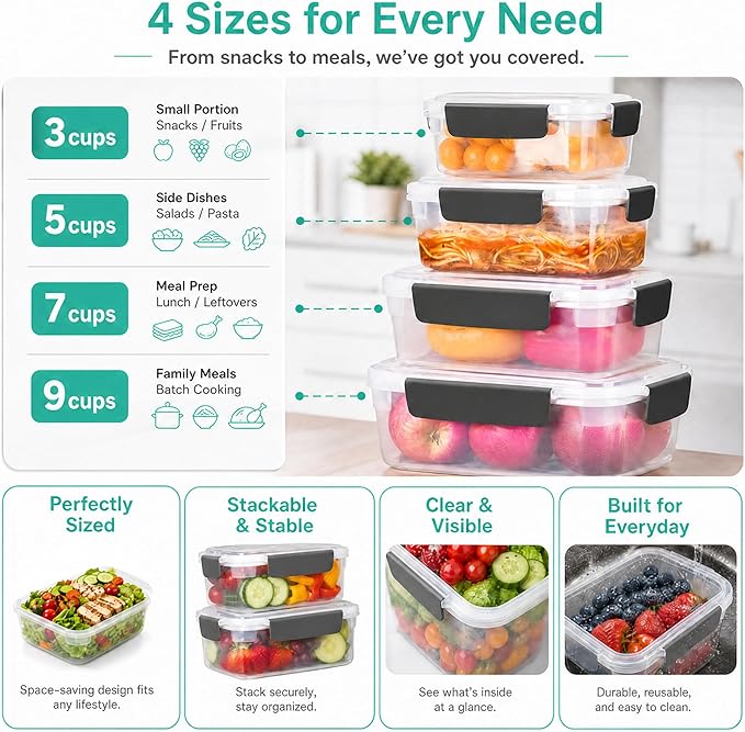 YORY 7 cup Plastic Food Storage Containers