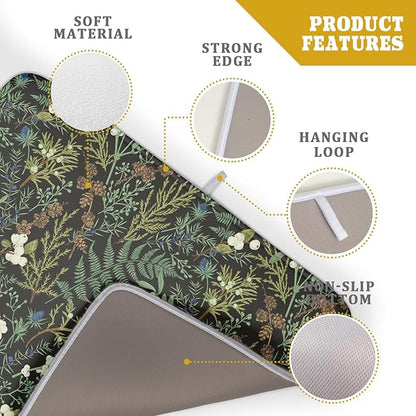 Green Plants Dish Drying Mat for Kitchen Counter Microfiber Absorbent Dish