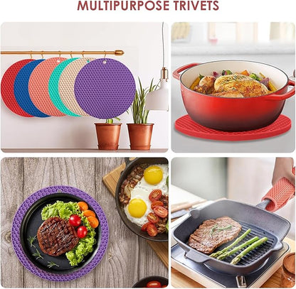 6 Pack Silicone Trivets for Hot Pots and Pans, 9" Colorful Silicone Trivet for Hot Dishes, Extra Large Non-Slip & Heat Resistant Hot Pads for Kitchen Counter(Colors)