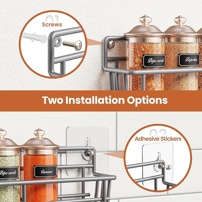 Mystozer 5 Pack Spice Rack Seasoning Organizer Wall Mount, Spice Storage Spice