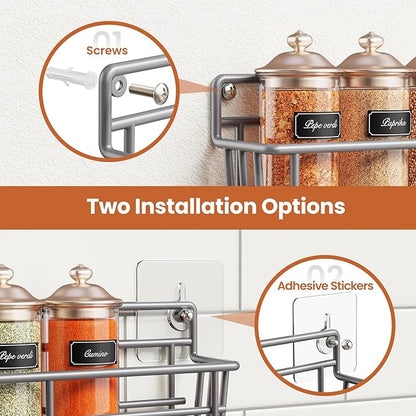 Mystozer 5 Pack Spice Rack Seasoning Organizer Wall Mount, Spice Storage Spice