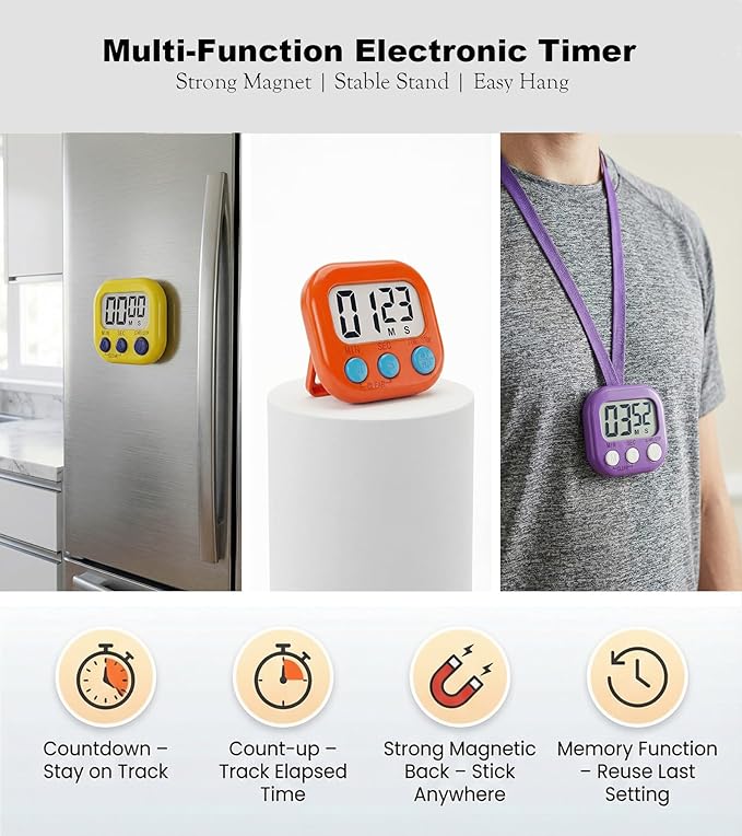 Digital Timer for Classroom Teachers Students, Magnetic Kitchen Countdown Timer