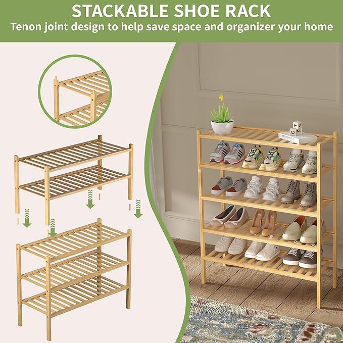 ROMGUAR CRAFT 2 Tier Bamboo Shoe Rack