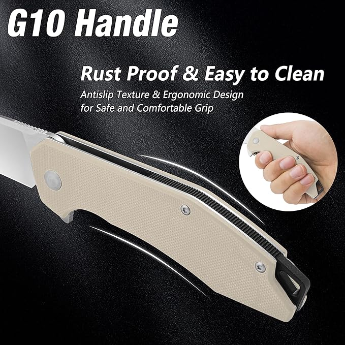 FLISSA Pocket Knife, Folding Tactical Knife with G10 Handle, D2 Blade, Liner Lock, Pocket Clip, EDC Knife for Hiking, Camping, Survival, Indoor and Outdoor Activities(Brown)