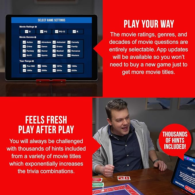 Soundtrack Trivia Limited Edition Movie Game Includes Bluetooth Speaker, Hand Painted Pieces and Coasters, Name The Movie from a 15 Second Music Clip, Board Game for Family, Adults, Kids Ages 8+
