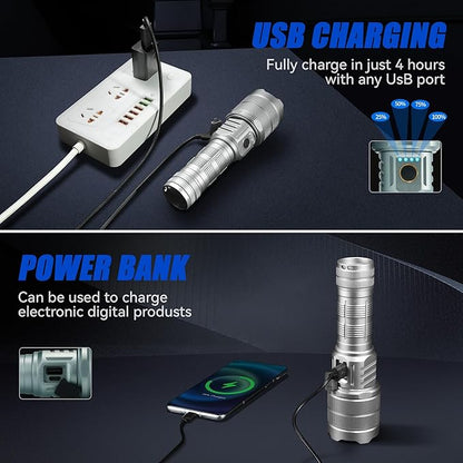 10000 High Lumens Flashlights LED Rechargeable Tactical Flashlight 5 Modes Zoomable Fast Charging IPX6 Waterproof Flash Light Super Bright Handheld Flashlights for Camping Outdoor and Gift
