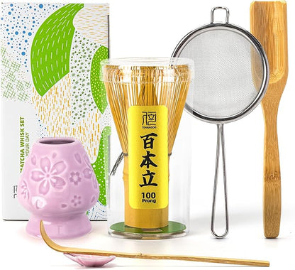 TEANAGOO Matcha Whisk Set, 6-PCS Traditional Starter Set, 100 Prongs Whisk