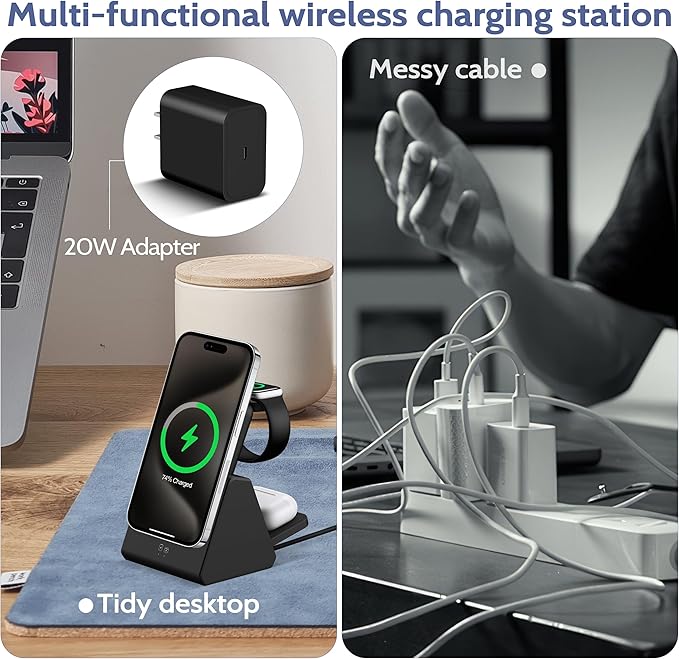 Smtcsl 3-in-1 Wireless Charging Station: Portable 5000mAh Power Bank Charger