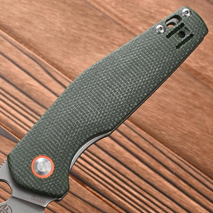 FF5 Folding Pocket Knife, DC53 Steel Blade Micarita Handle with Pocket Clip for Outdoor Camping Hunting Fishing Working (Green)