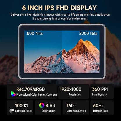 VILTROX DC-X2 Touchscreen Camera Field Monitor, 2000 Nits 6 inch On Camera