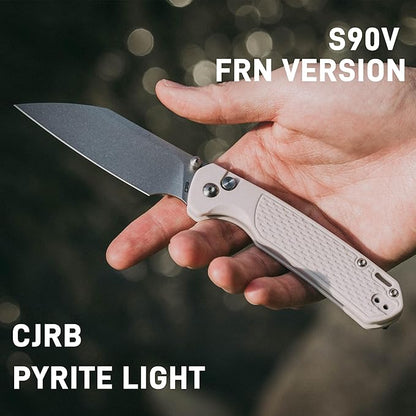 CJRB Pyrite-Light Pocket Knife for Men, 3.34'' S90V Steel Blade EDC Knife with Pocket Clip for Camping Hiking(J1945G)