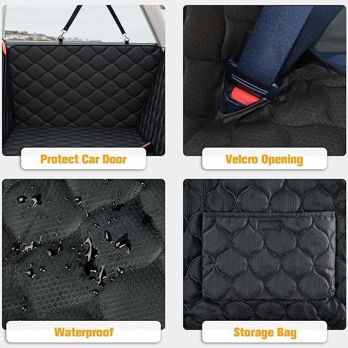 PETICON Convertible Back Seat Extender for Dogs, Dog Car Seat Cover Hard Bottom Holds 400 lbs, Waterproof Dog Hammock Backseat Protector with Mesh Window for Cars, Trucks and SUVs