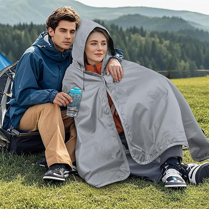 Fleece Waterproof Outdoor Blanket - Windproof Stadium Blanket for Camping, Picnics, and Sports Stay Dry and Comfortable 80"x 58"(Hoodeed, Gray)