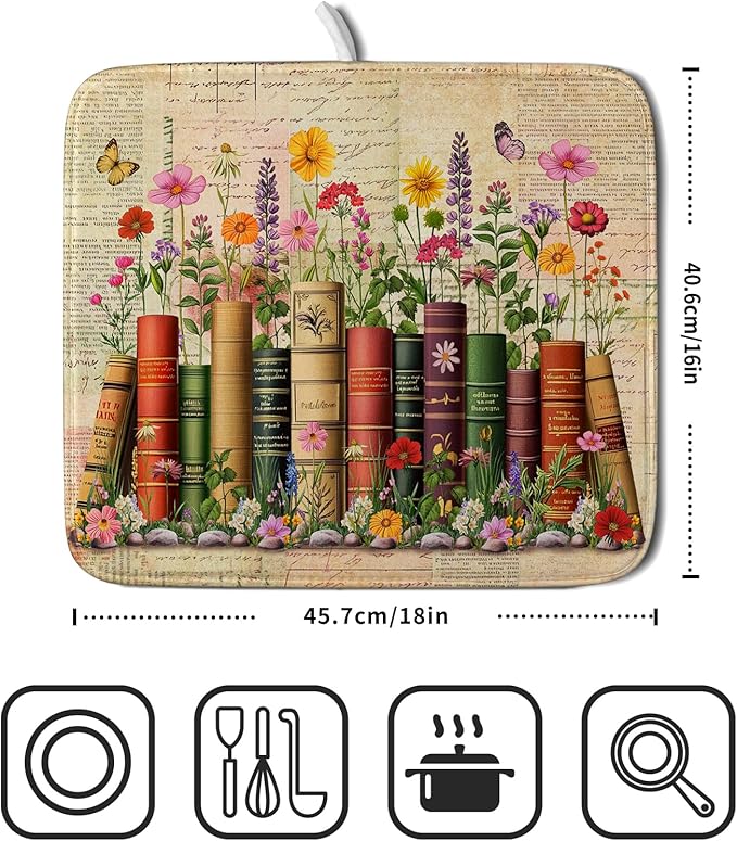 Colorful Books Kitchen Drying Mat