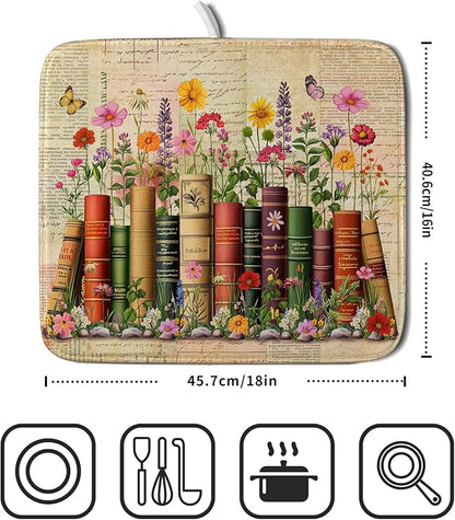 Colorful Books Kitchen Drying Mat