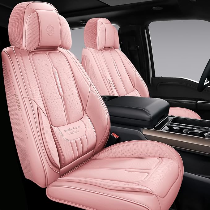 NS YOLO Universal Leather Car Seat Covers Full Coverage,Waterproof Custom Fit for Cars,SUVs and Trucks, Premium PU Leather Automotive Seat Protector with Anti-Slip Design,Pink Seat Cover for 5 Seats