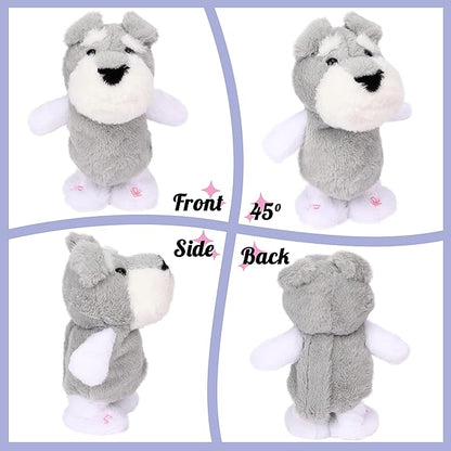 Hopearl Talking Schnauzer Singing Dog Repeats What You Say Puppy Walking Electric Interactive Animated Toy Speaking Plush Buddy Gifts for Toddlers, Gray, 8''