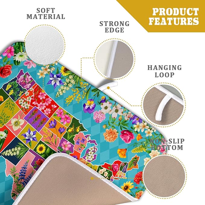 Flower Map Dish Drying Mat American Floral Decoration Coffee Mat