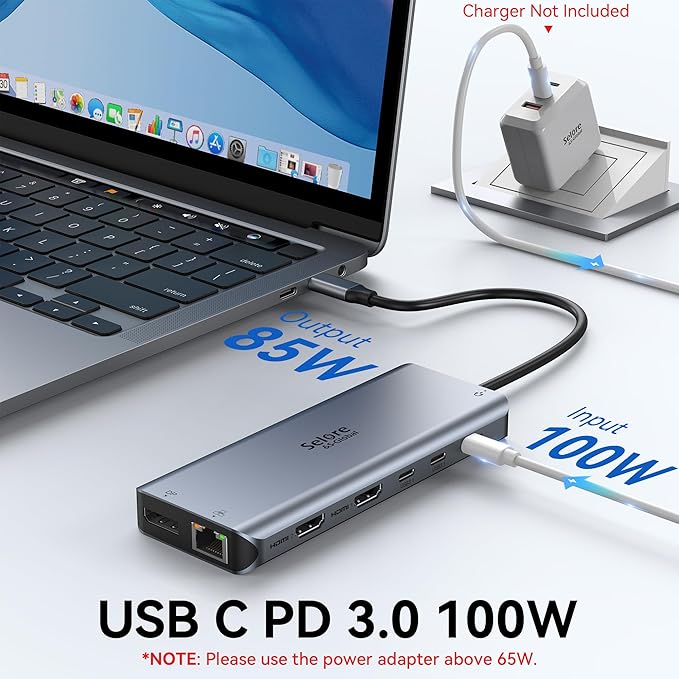USB C Docking Station Dual Monitor, Selore 13-in-1 Triple Monitor
