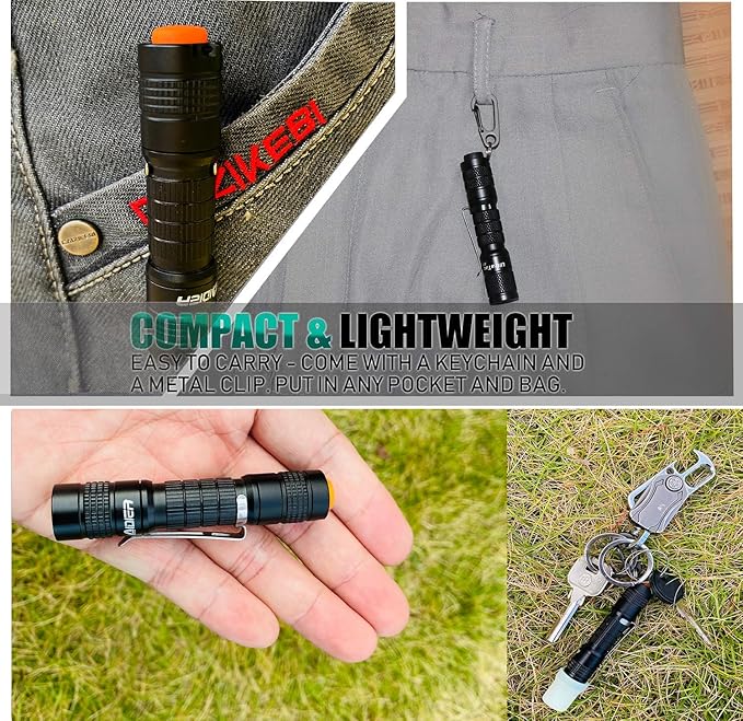 4 Pack Ultra Bright Compact EDC Keychain LED Flashlight 180lm Pocket Flashlight with Battery IPX7 Waterproof Tail Switch Flashlights for Camping, Hiking, Outdoor Activity Emergency Lighting