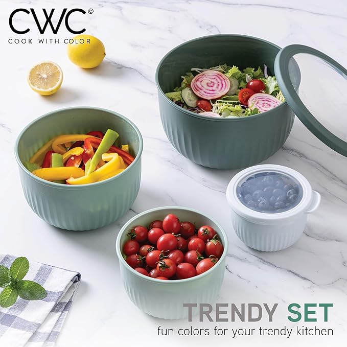 COOK WITH COLOR Prep Bowls with Lids- Wide and Deep Nesting Plastic Small