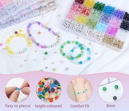 XIANNVXI 530pcs Glass Beads Kit for Friendship Bracelet 18color 8mm Colorful Glass Kandi Letter Beads Kit for Jewelry Making DIY Crafts