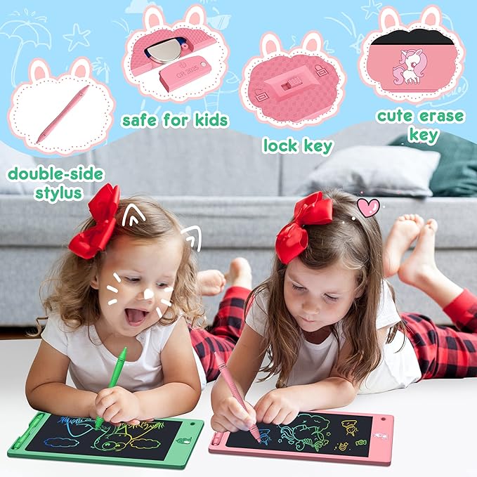 FLUESTON LCD Writing Tablet for Kids,Drawing Tablet for Boys Girls 3 4 5 6 7 8 Year,8.8 Inch 3pcs in 1 Pack Drawing Pad Toy Birthday Gifts for Toddler, Educational Doodle Board Cute Dinosaur Unicorn