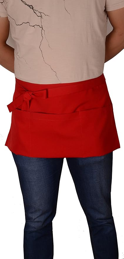 Resist water 3 big Pockets Waist Server Apron Kitchen Restaurant Unisex Half