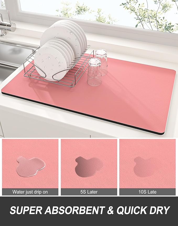 Rnivvi Dish Drying Mat for Kitchen Counter, 12 x 19" Super Absorbent Drainer